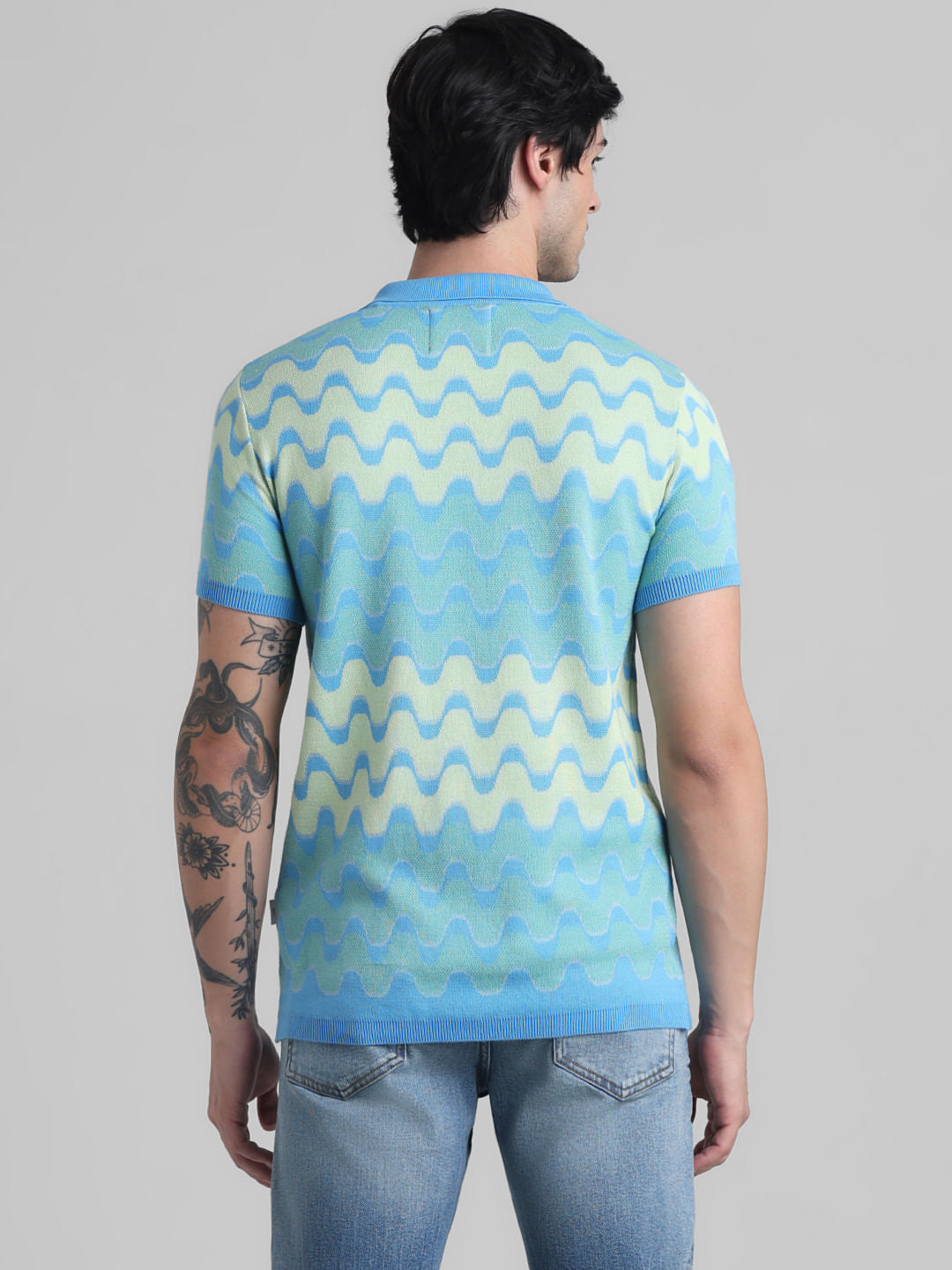 Blue Printed Knitted Polo