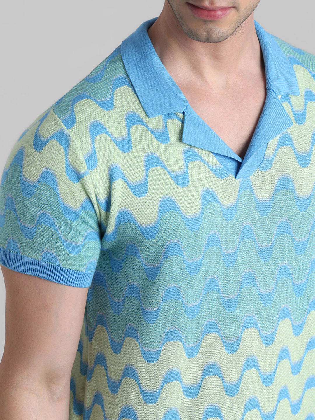Blue Printed Knitted Polo