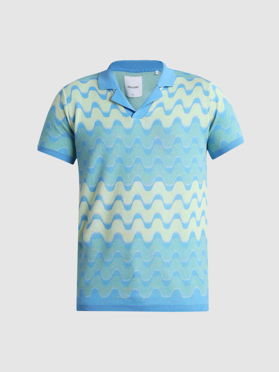 Blue Printed Knitted Polo