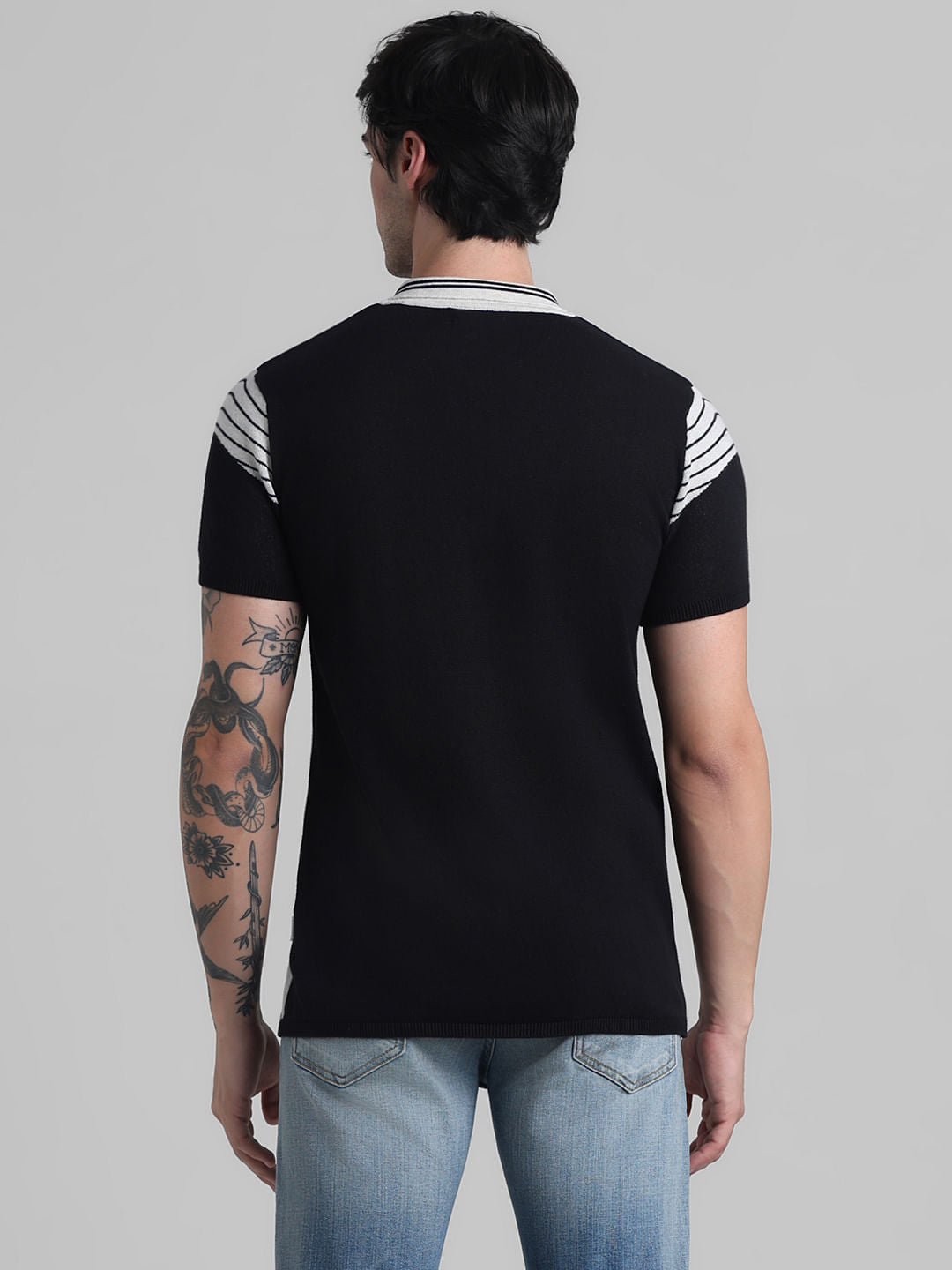 Black Colourblocked Knitted Polo