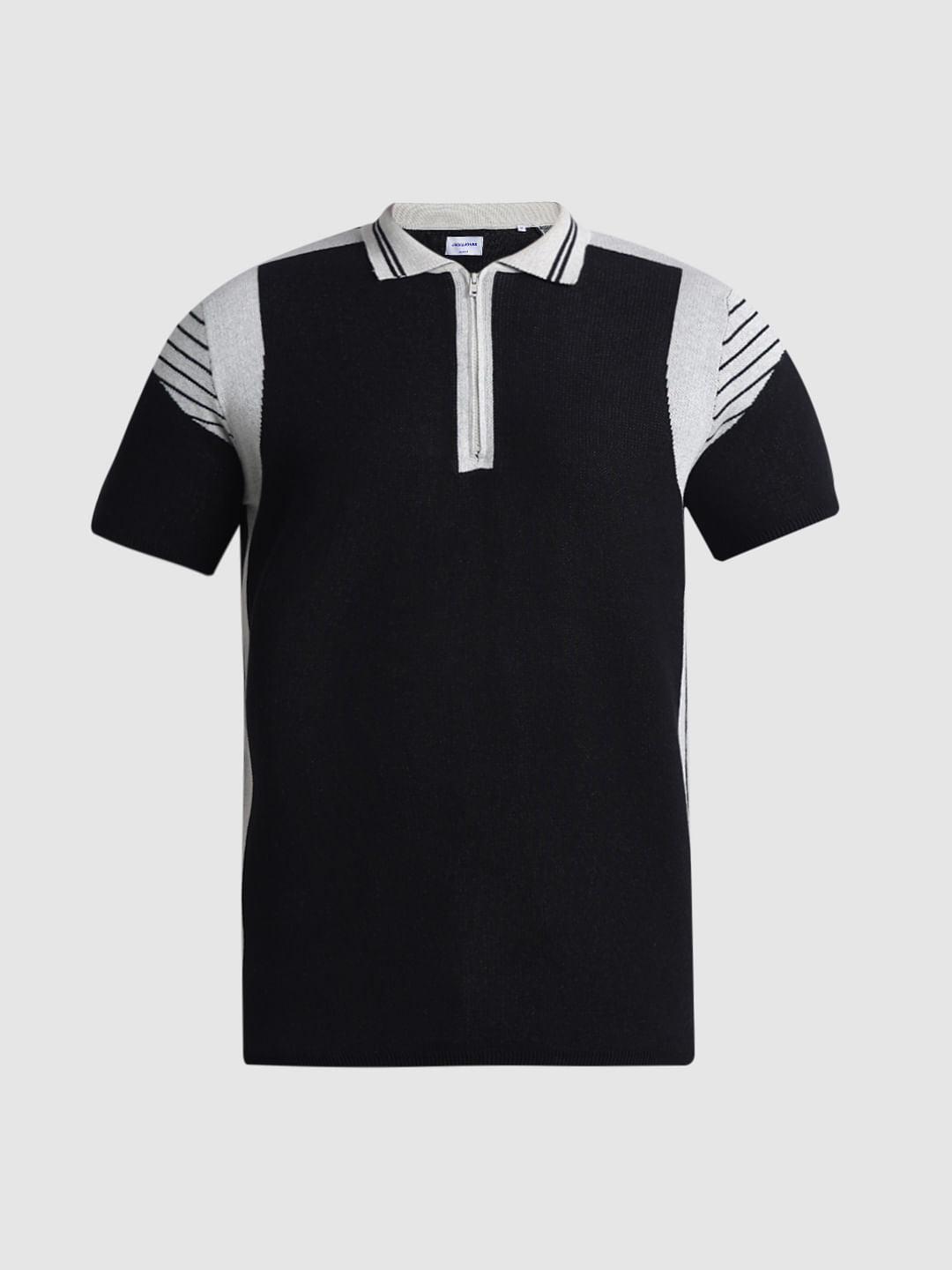 Black Colourblocked Knitted Polo