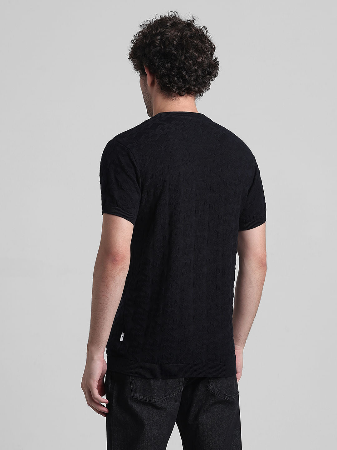 Black Textured Crew Neck T-shirt