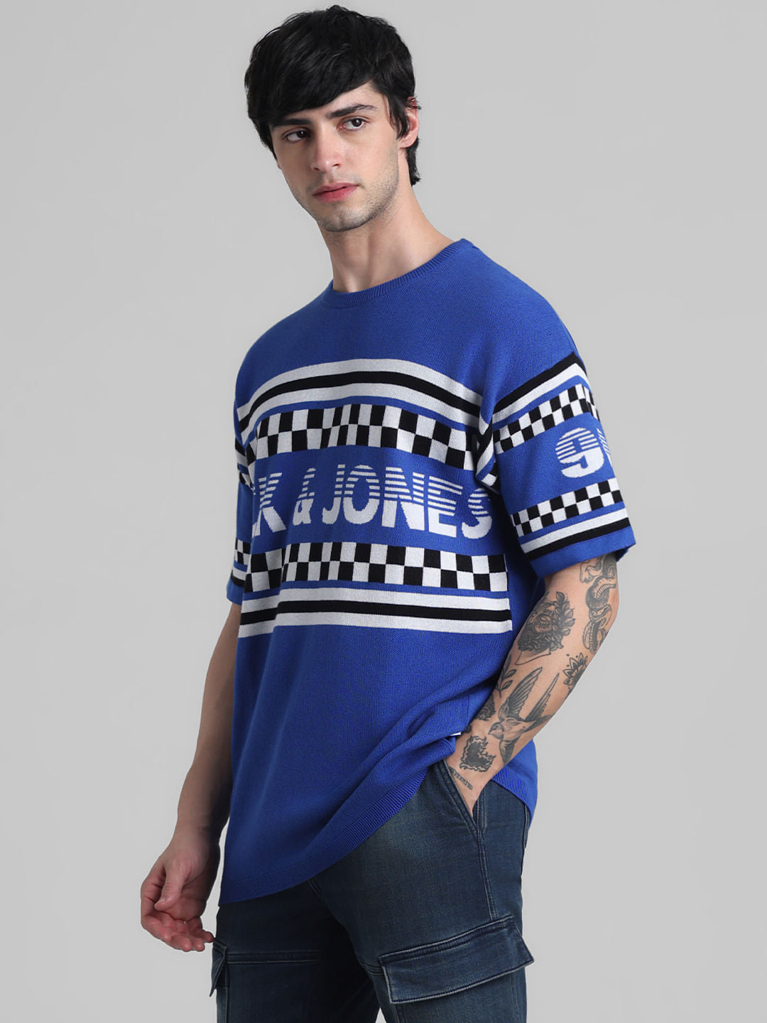 Blue Logo Text Knitted T-shirt