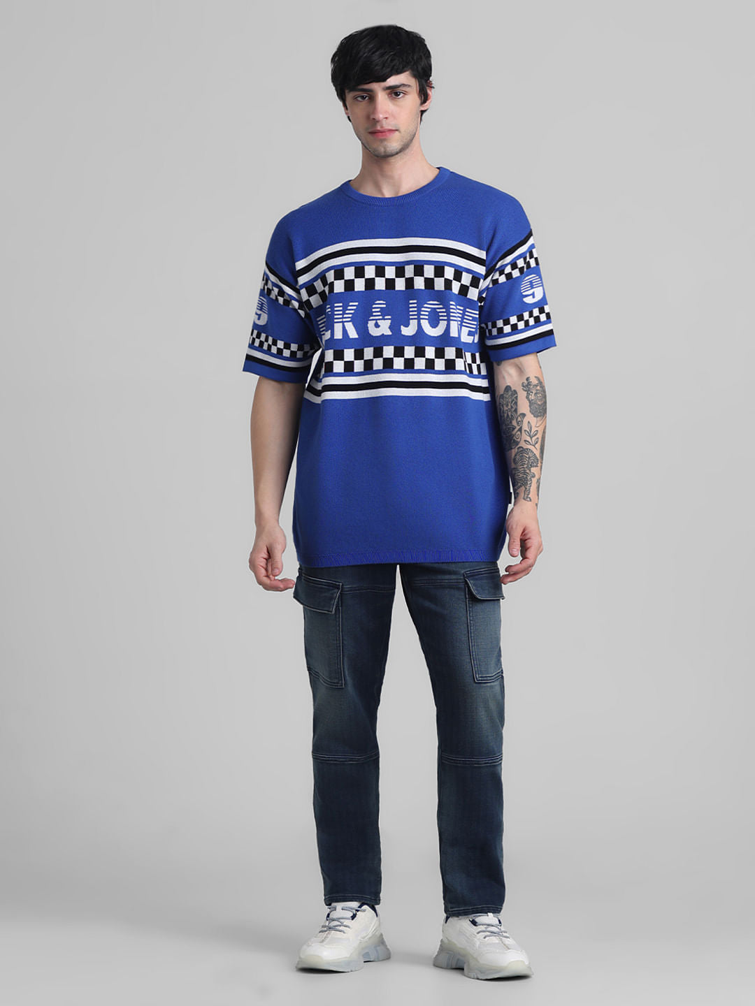 Blue Logo Text Knitted T-shirt