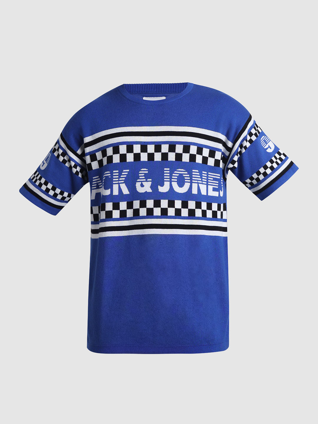 Blue Logo Text Knitted T-shirt