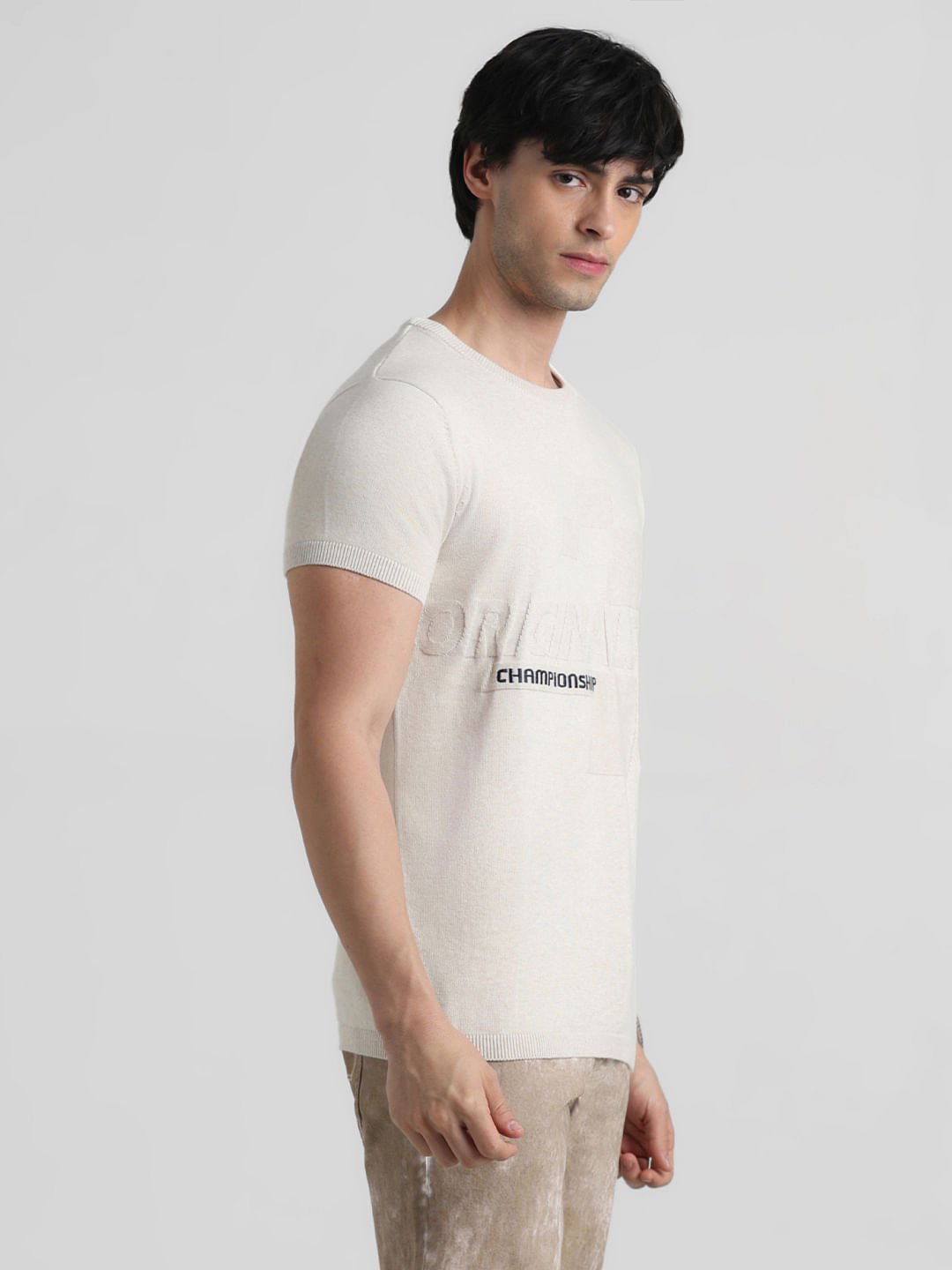 URBAN RACER by JACK&JONES Beige Printed Knitted T-shirt