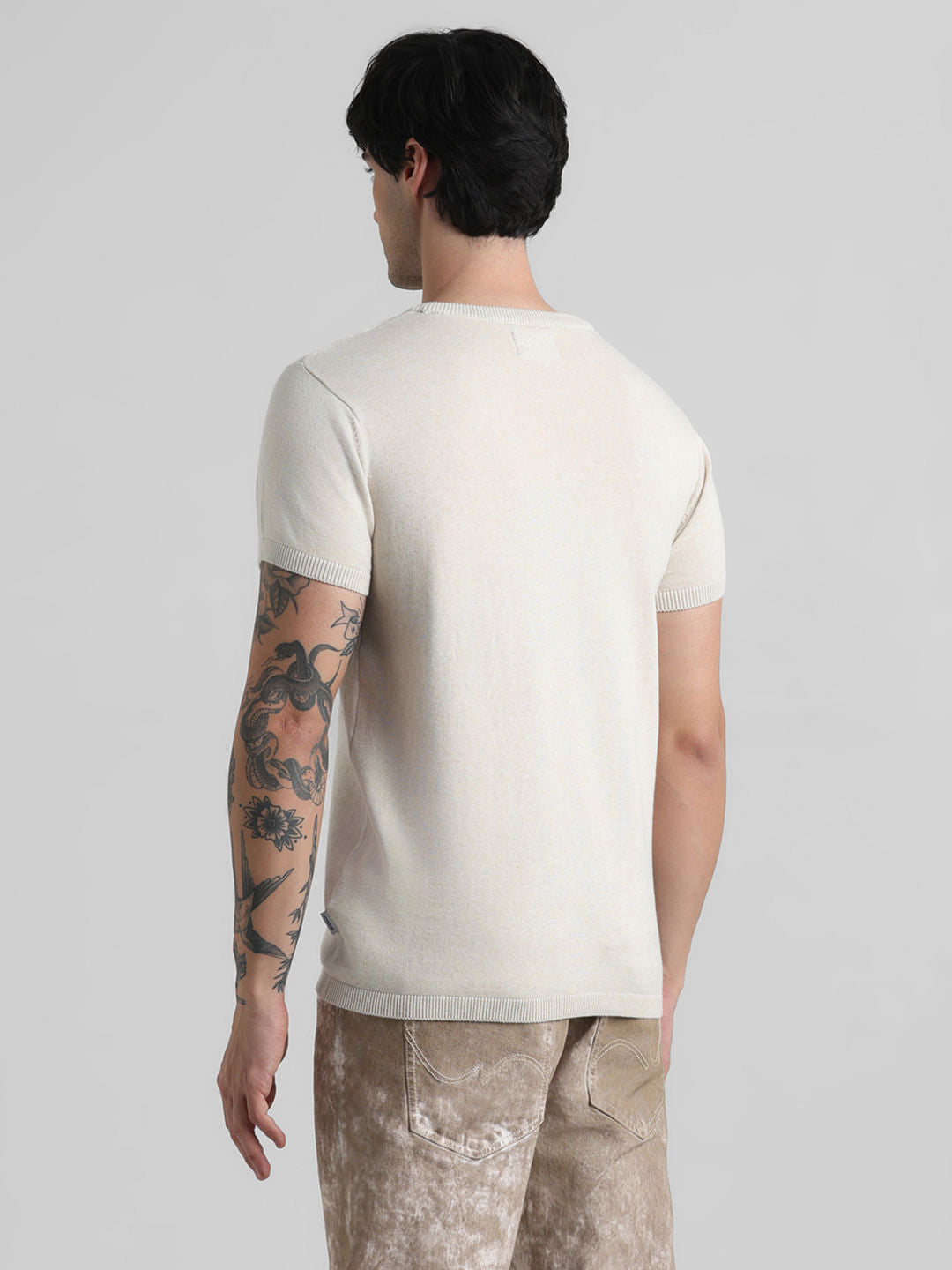 URBAN RACER by JACK&JONES Beige Printed Knitted T-shirt