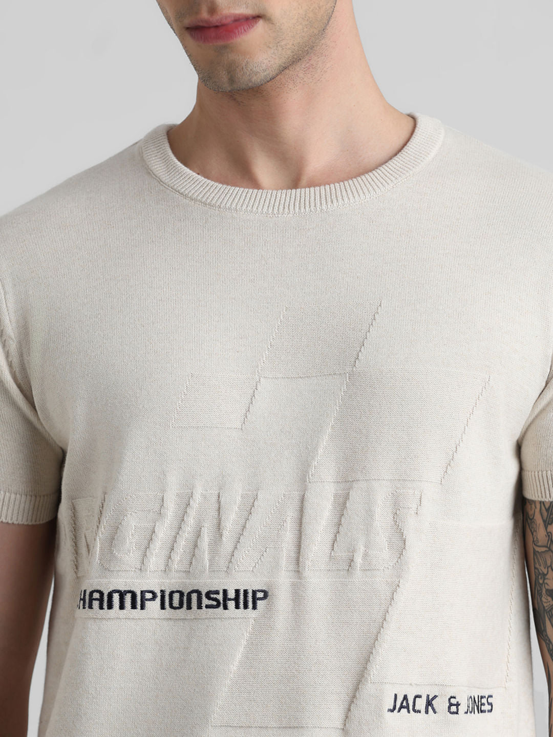 URBAN RACER by JACK&JONES Beige Printed Knitted T-shirt