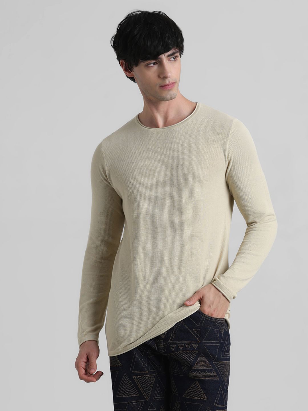 Beige Crew Neck Pullover