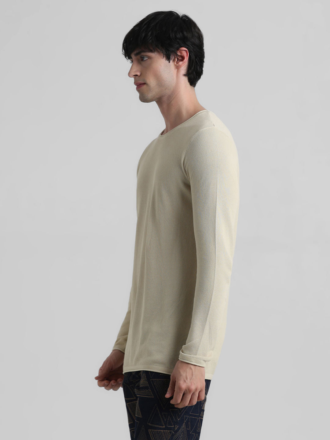 Beige Crew Neck Pullover