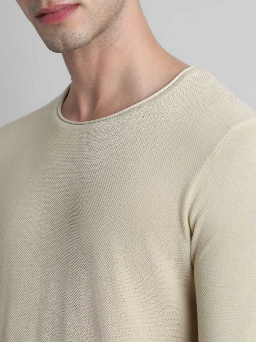 Beige Crew Neck Pullover