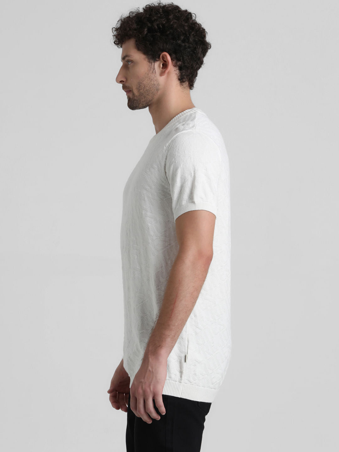 White Textured Knitted T-shirt