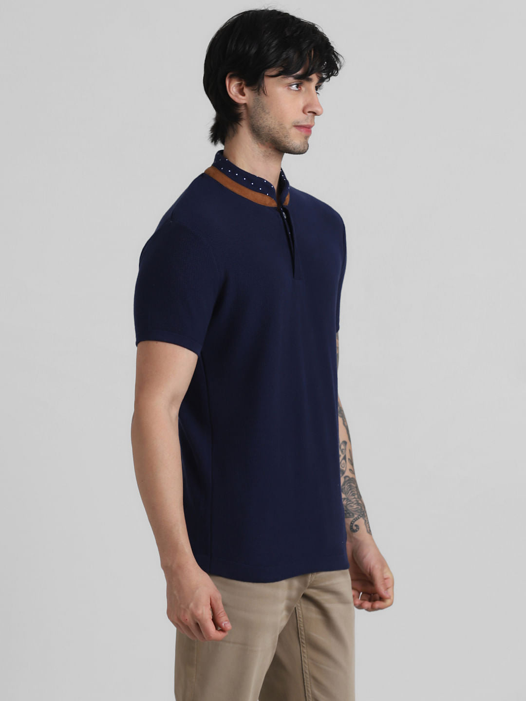 Blue Indigo Dyed Polo Knit T-shirt