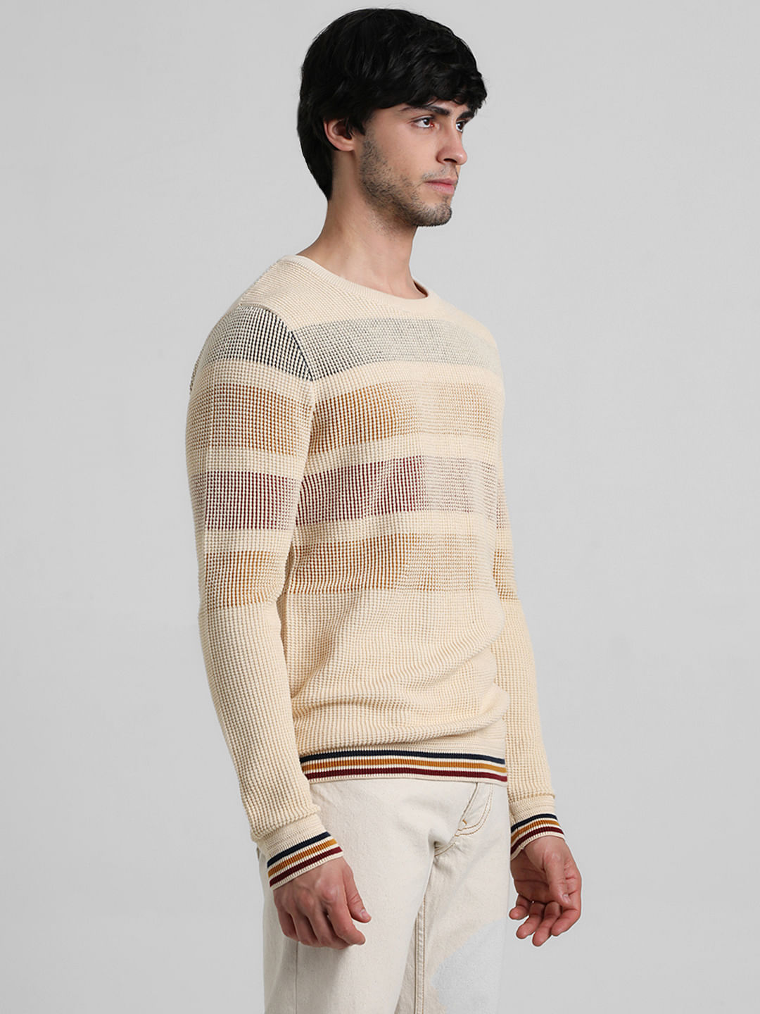 Beige Jacquard Pullover