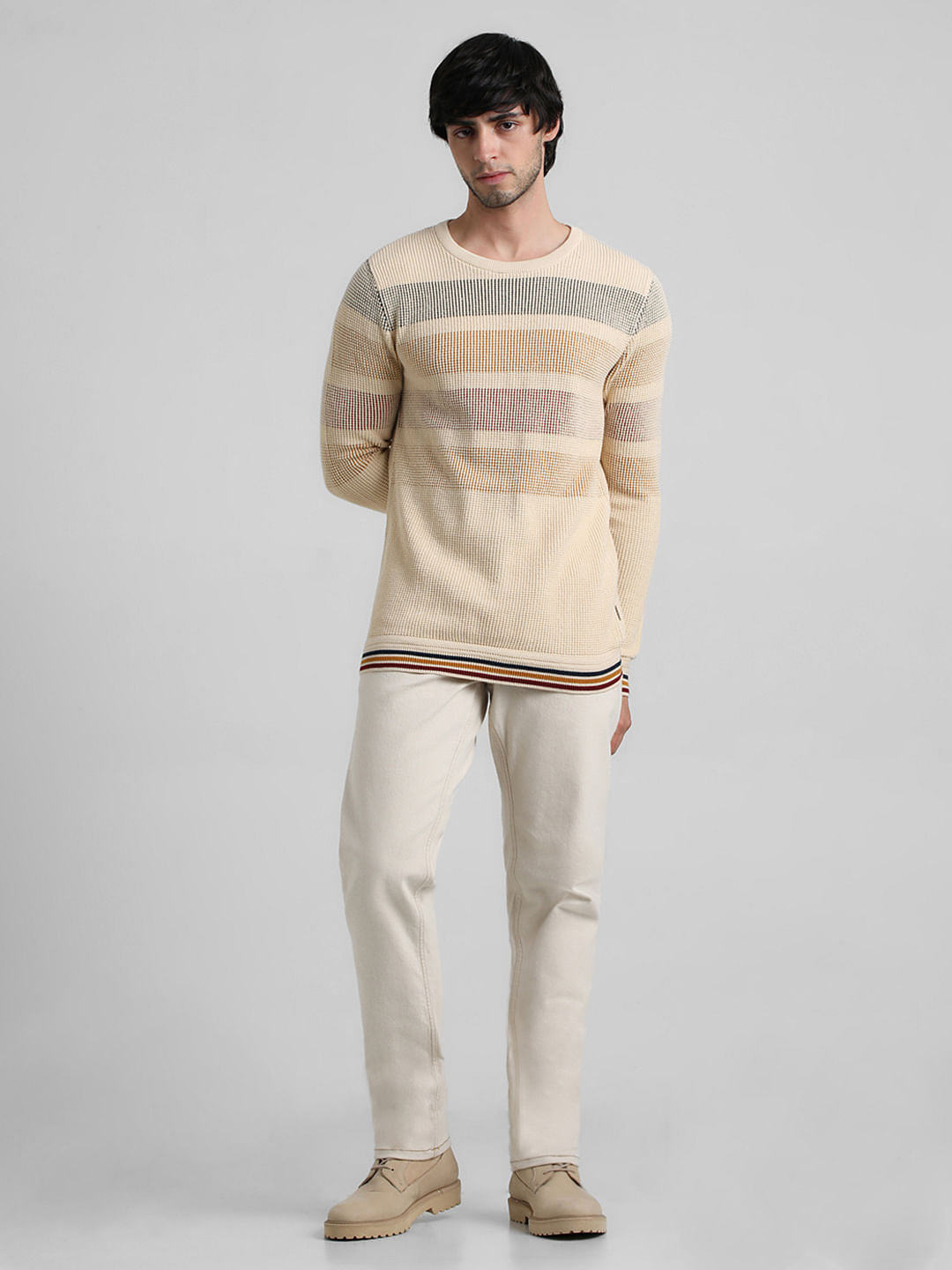 Beige Jacquard Pullover