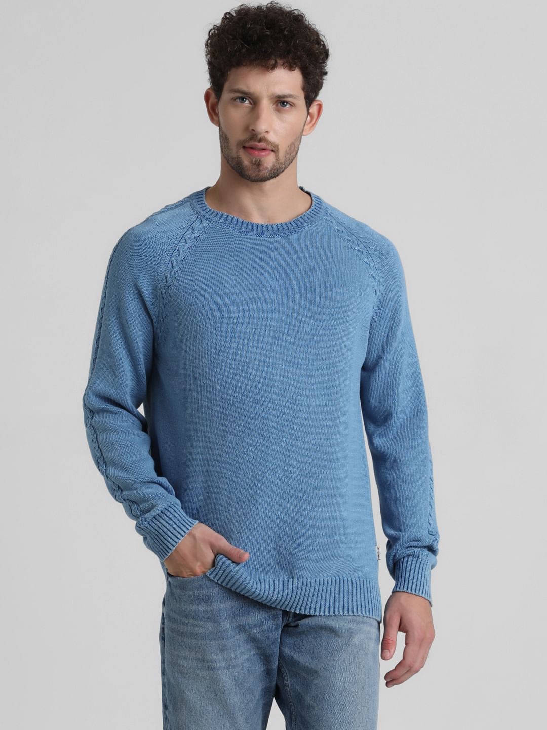 Blue Knit Crew Neck T-shirt