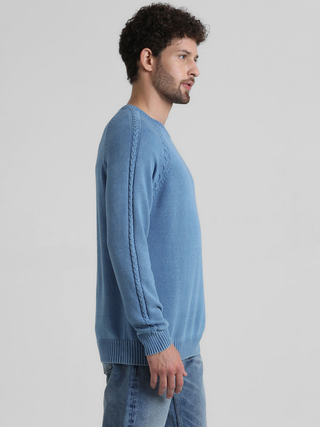 Blue Knit Crew Neck T-shirt