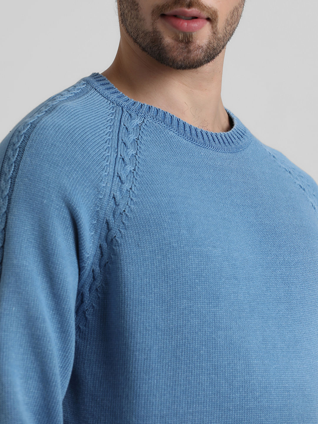 Blue Knit Crew Neck T-shirt
