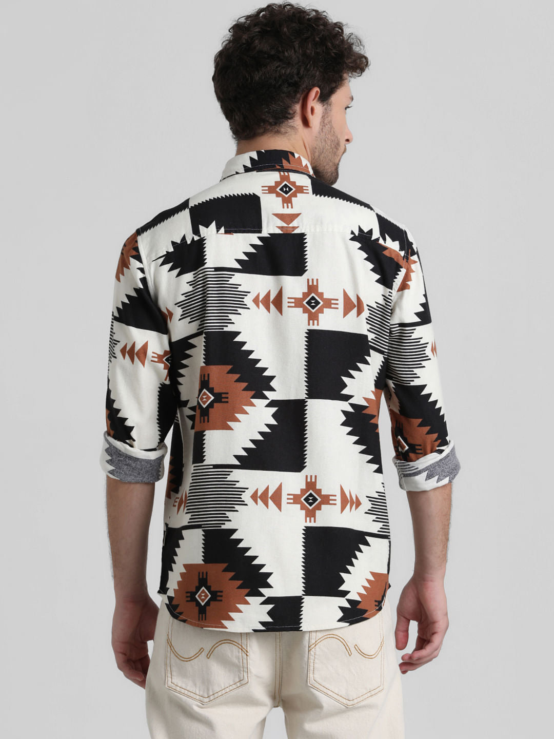 White Abstract Print Full Sleeves Shirt