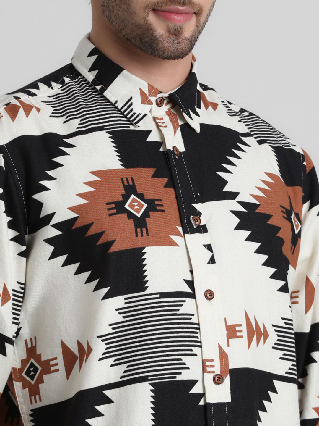 White Abstract Print Full Sleeves Shirt