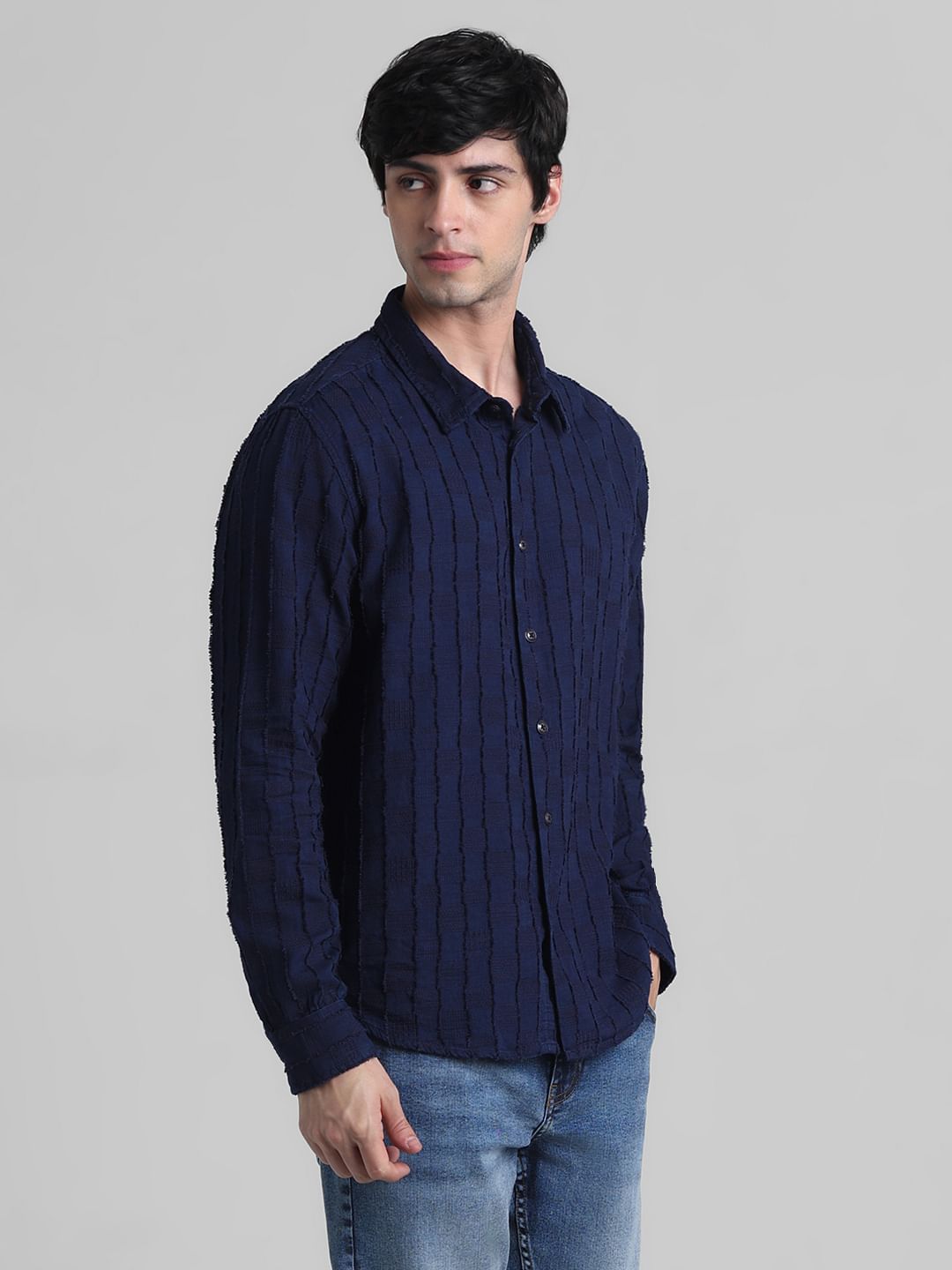 Dark Blue Jacquard Oversized Shirt