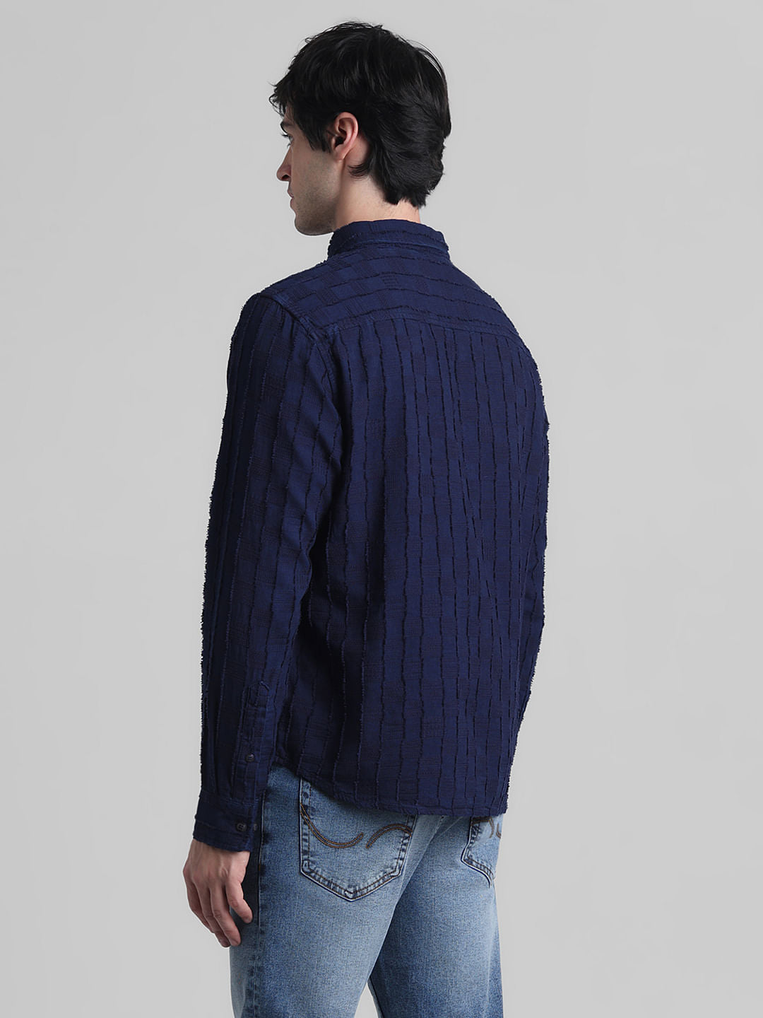 Dark Blue Jacquard Oversized Shirt