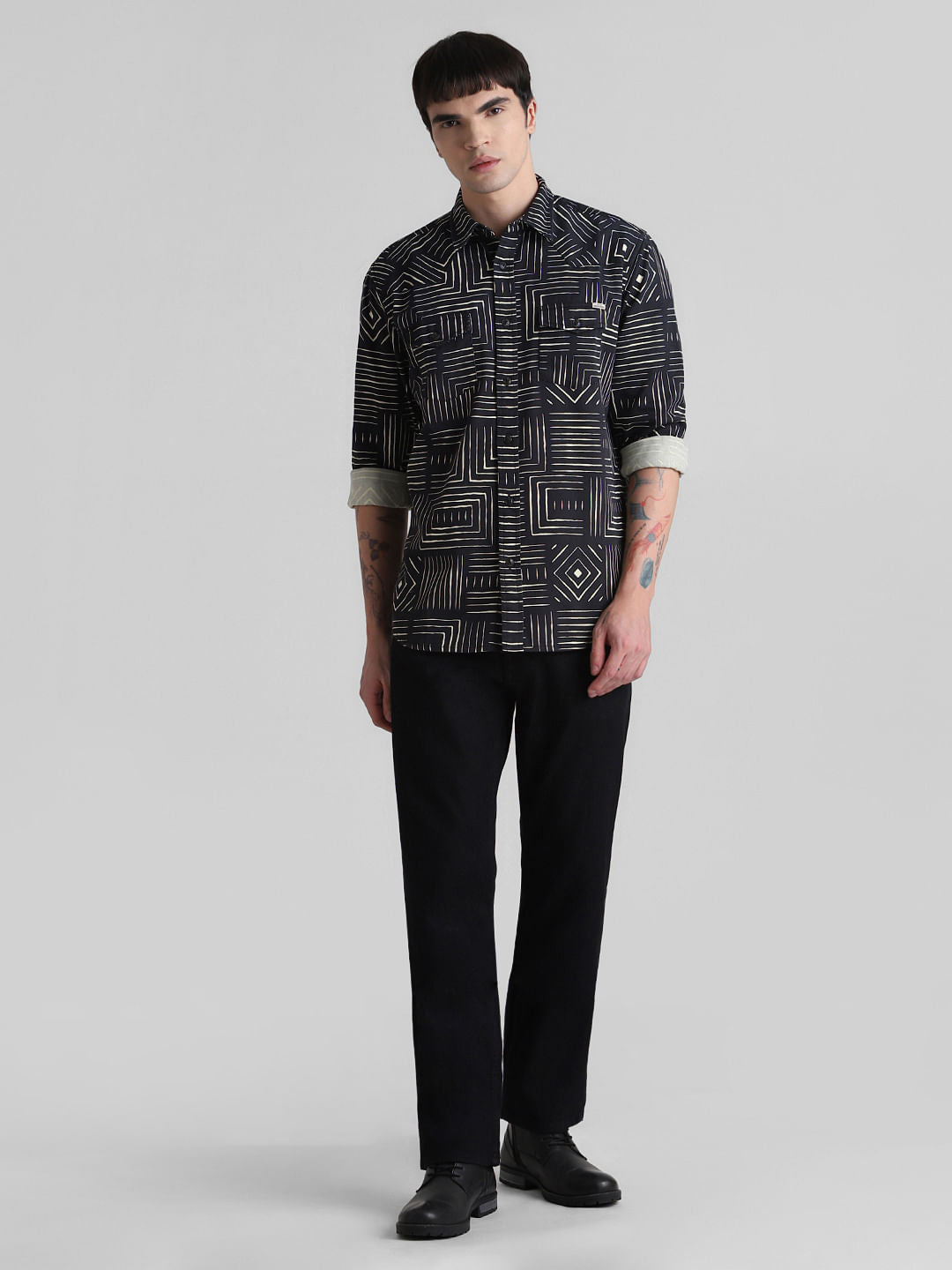 Black Printed Full Sleeves Shirt