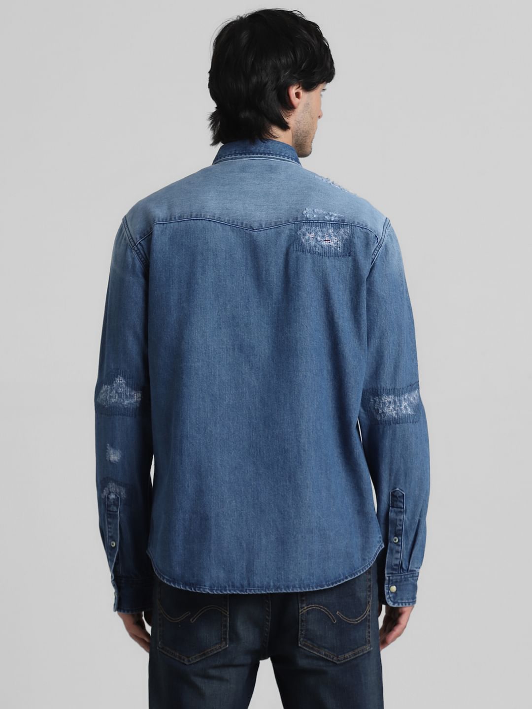 Blue Distressed Denim Shirt