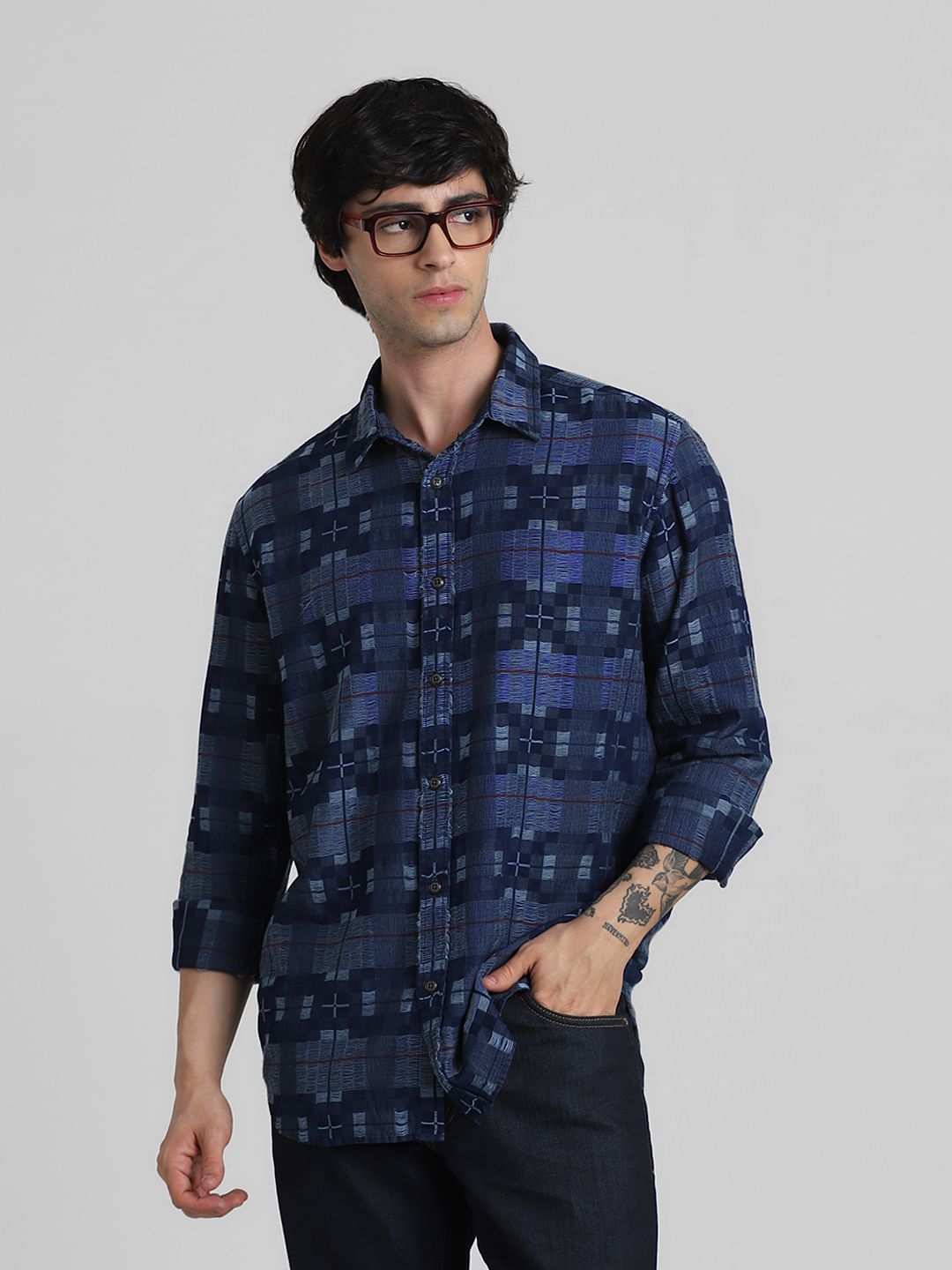 Blue Check Indigo Dyed Shirt