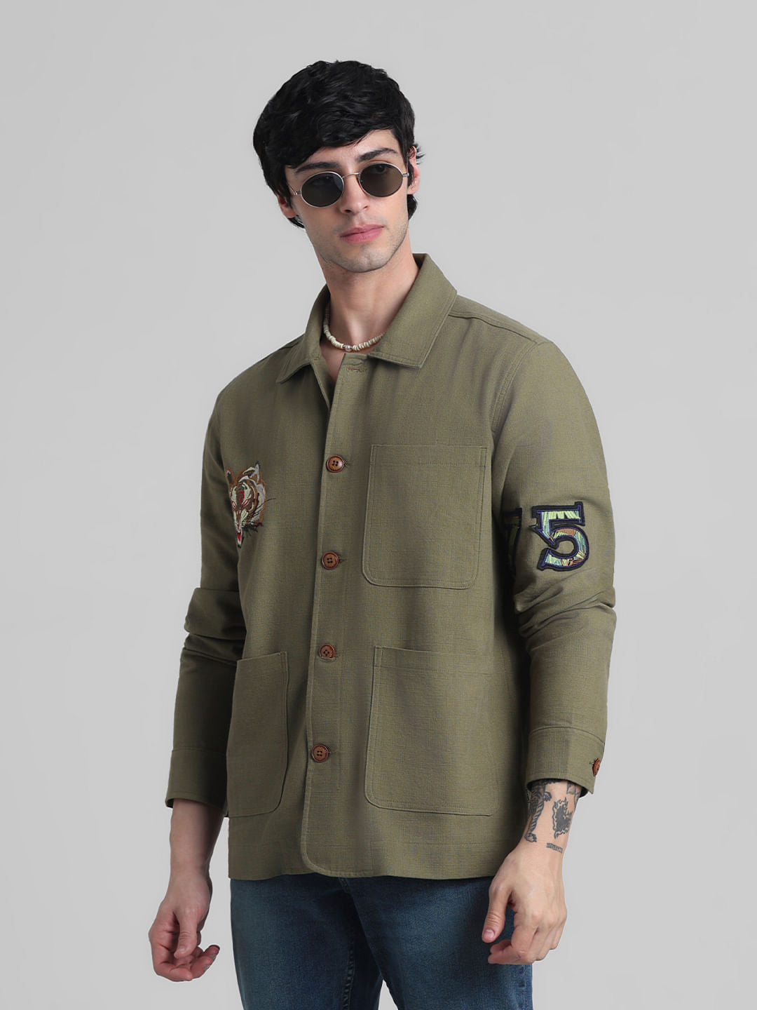 Green Printed Oversized Shirt