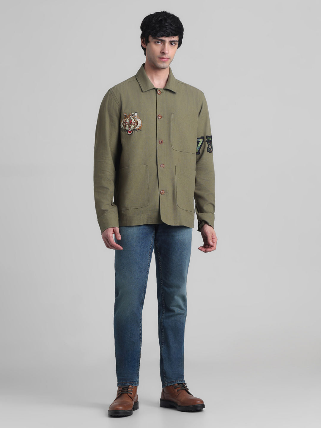 Green Printed Oversized Shirt