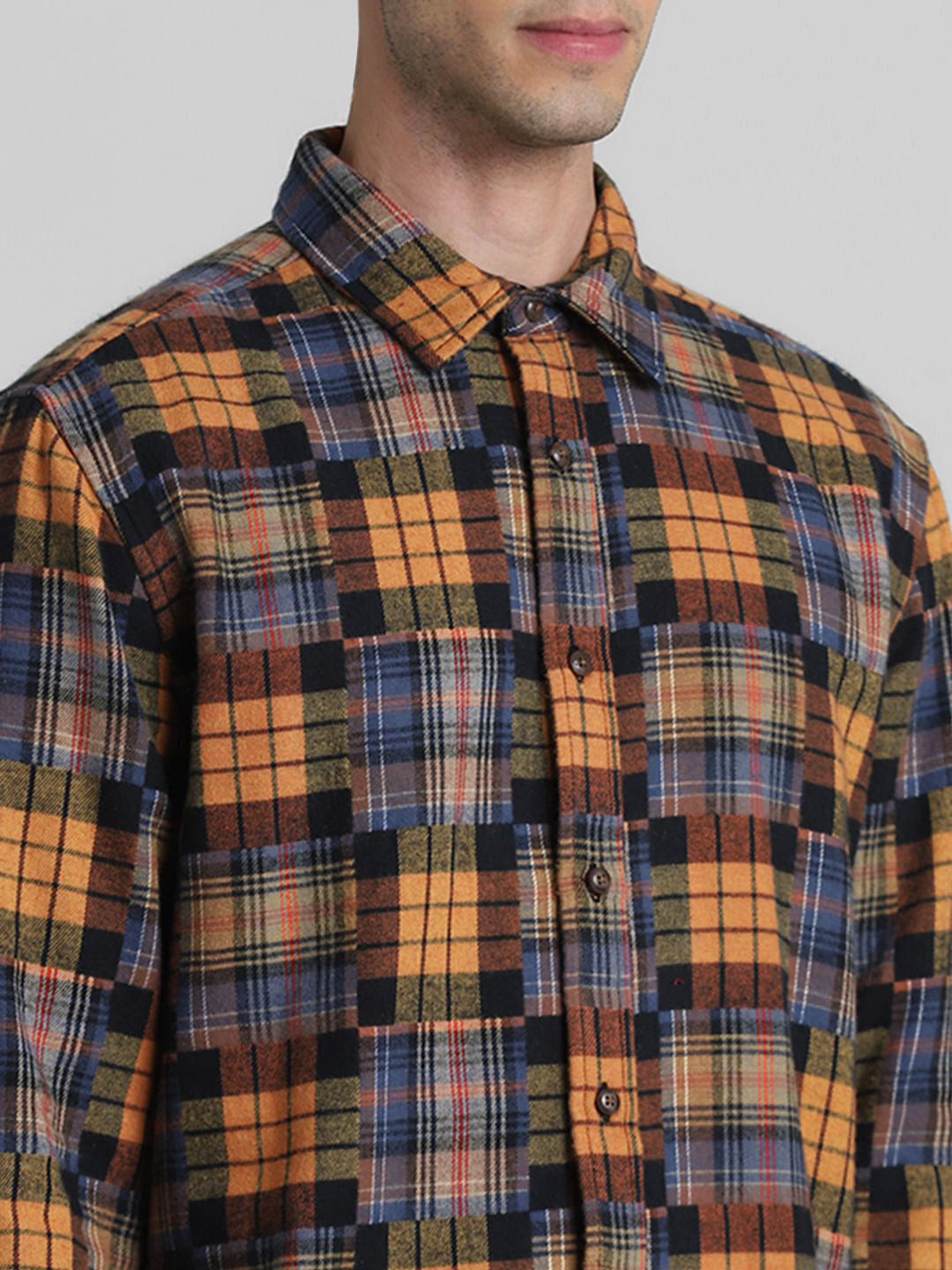 Brown Check Print Jacquard Shirt