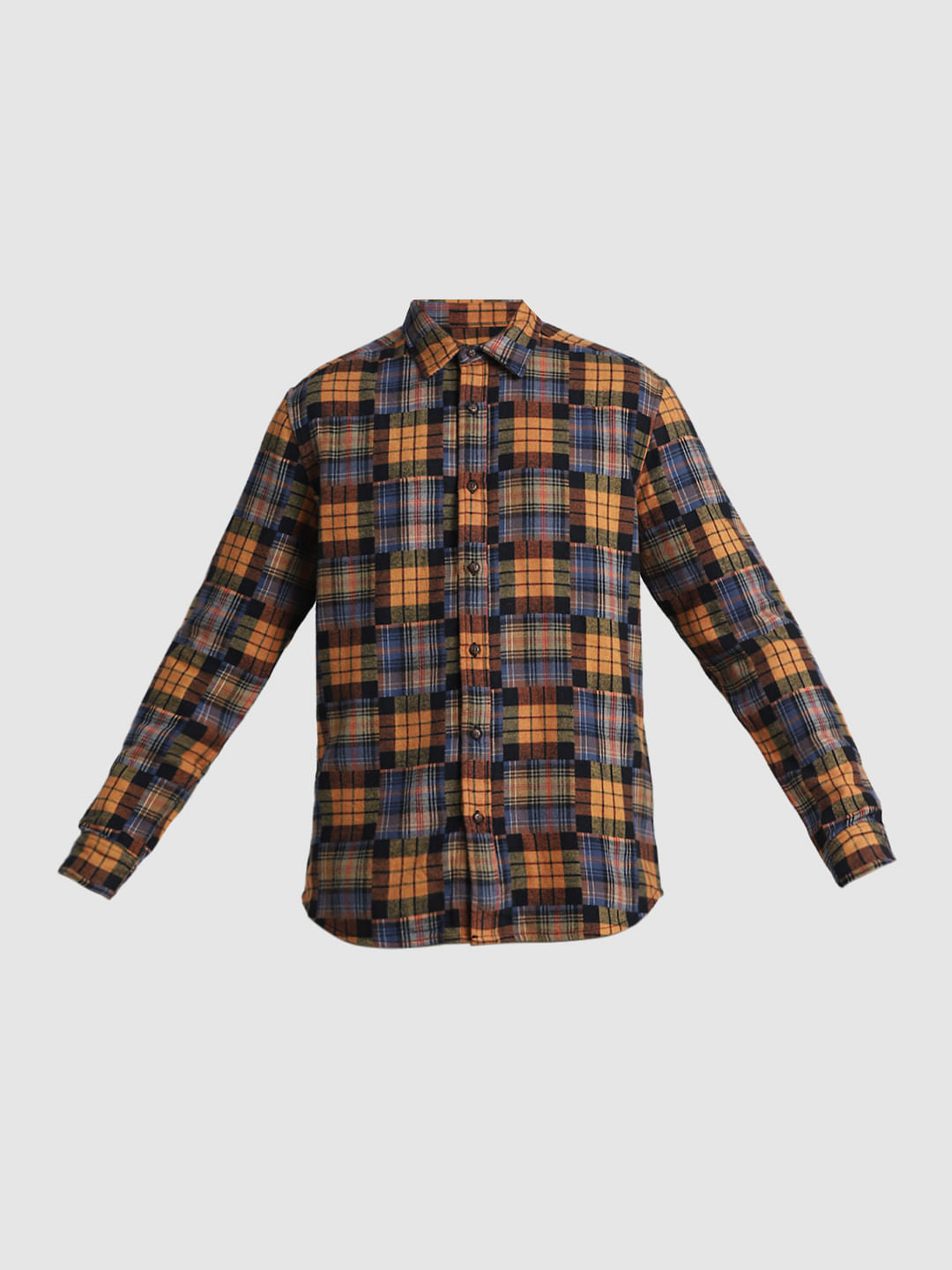Brown Check Print Jacquard Shirt
