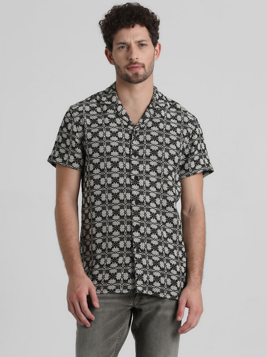 Black Printed Jacquard Shirt