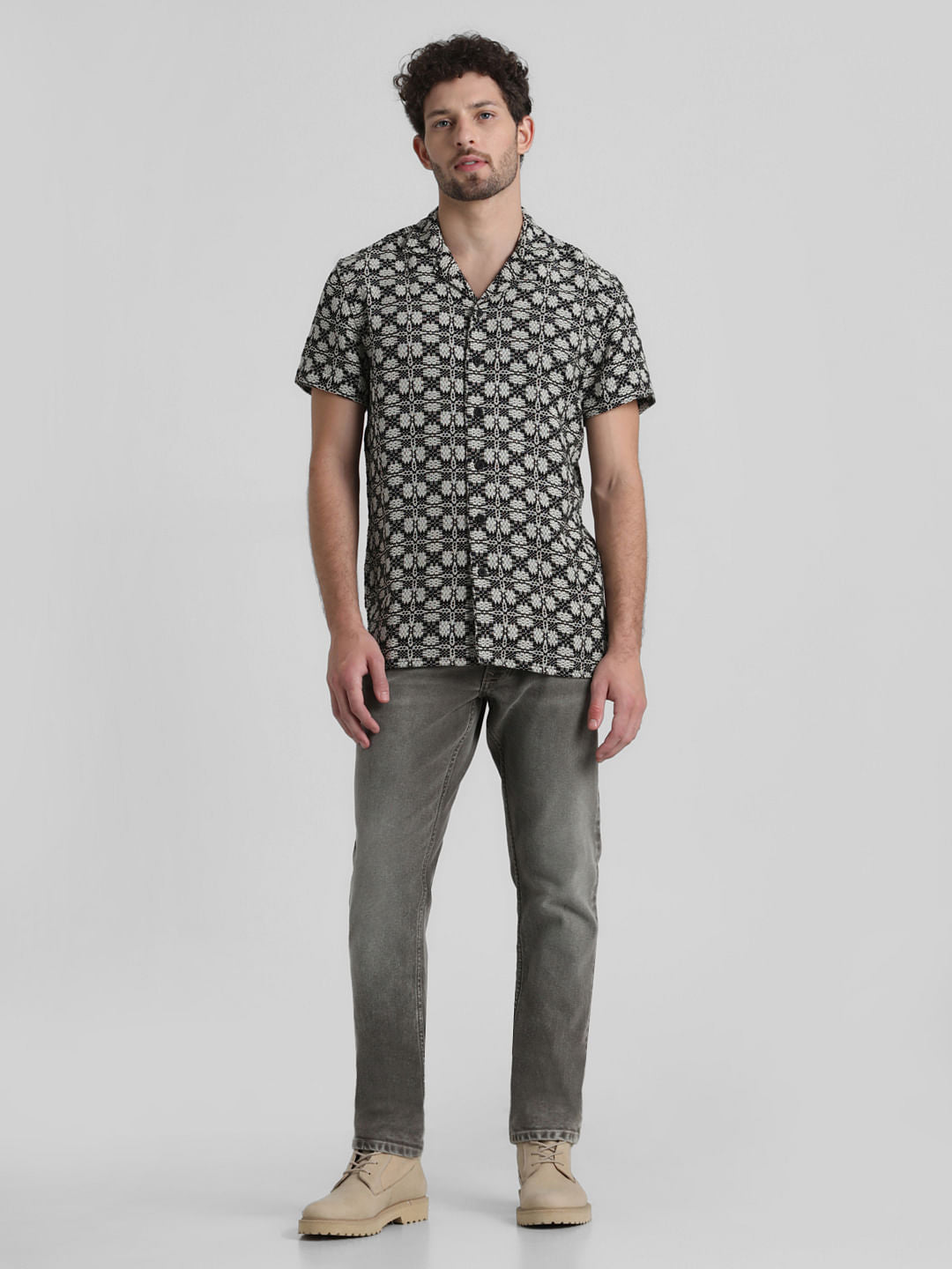 Black Printed Jacquard Shirt