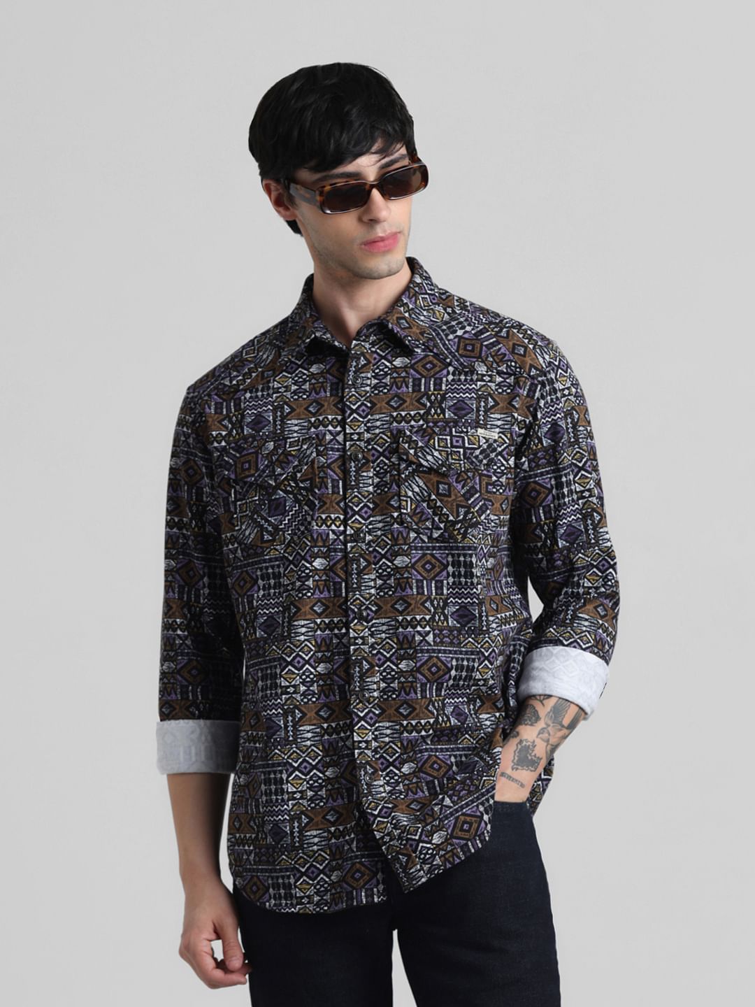 Green Abstract Print Full Sleeves Shirt