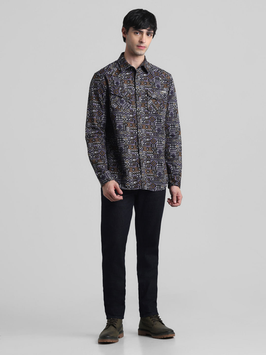 Green Abstract Print Full Sleeves Shirt