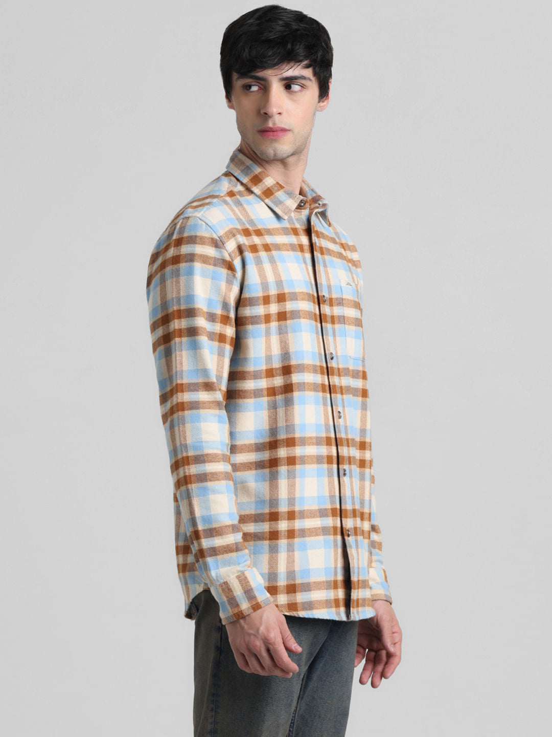 Beige Check Print Full Sleeves Shirt