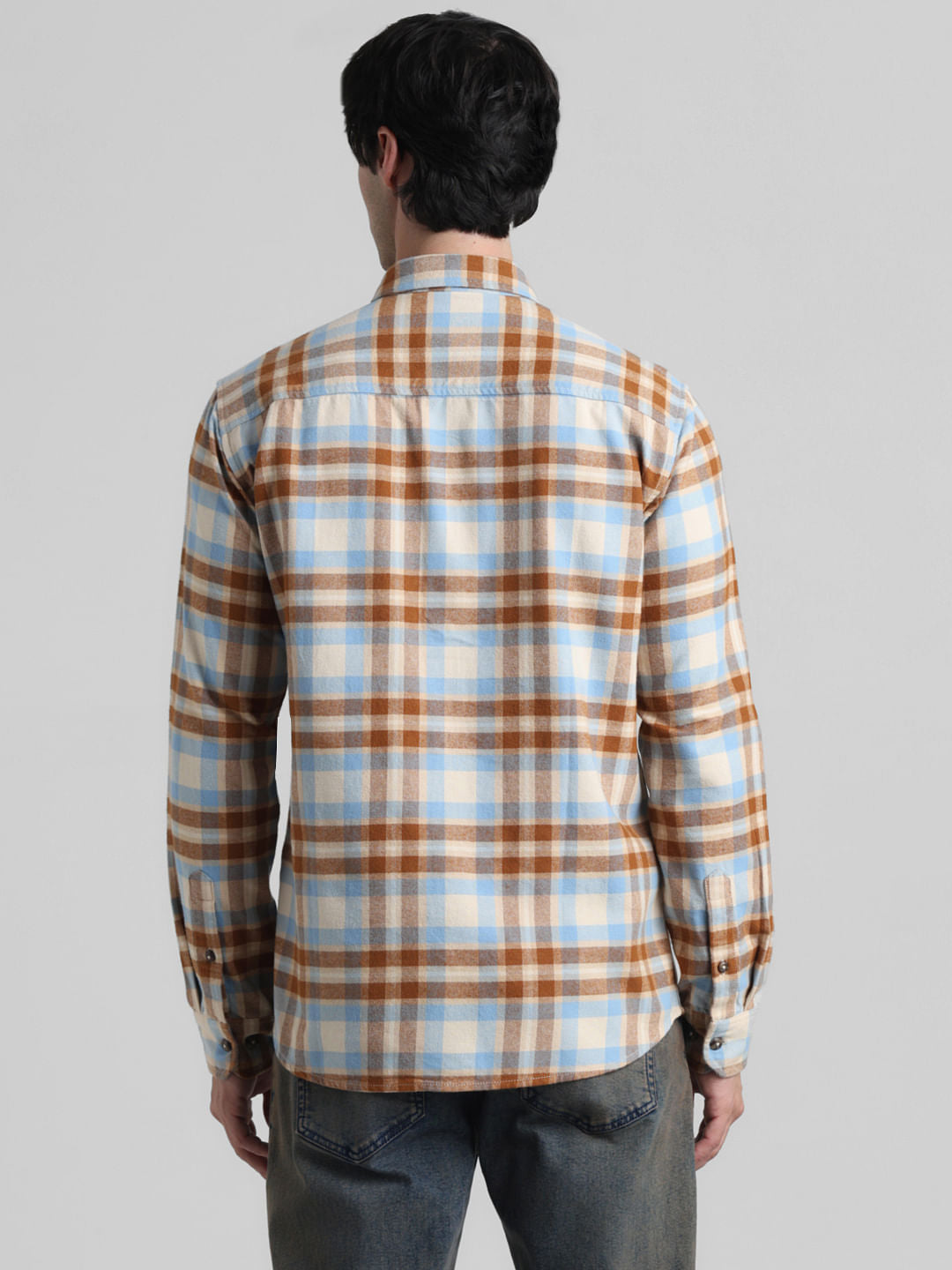 Beige Check Print Full Sleeves Shirt