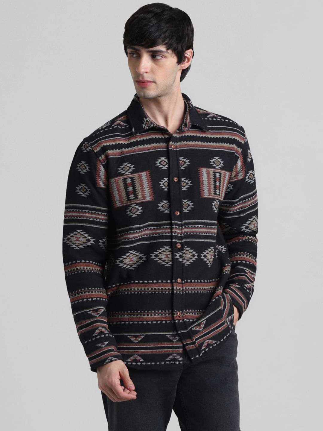 Black Abstract Print Jacquard Shirt