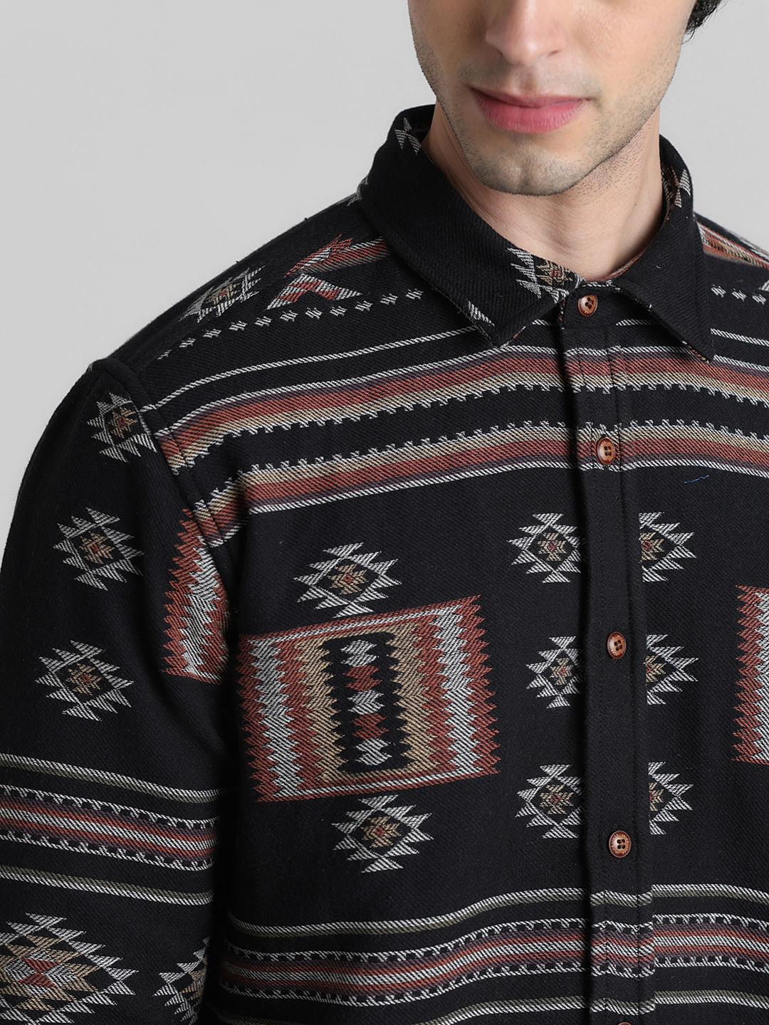 Black Abstract Print Jacquard Shirt