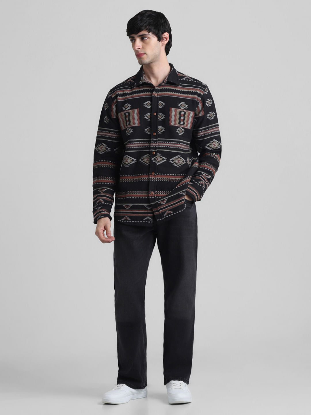 Black Abstract Print Jacquard Shirt