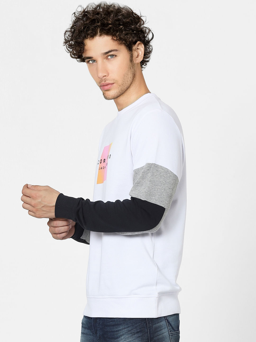 White Colourblocked Sweatshirt