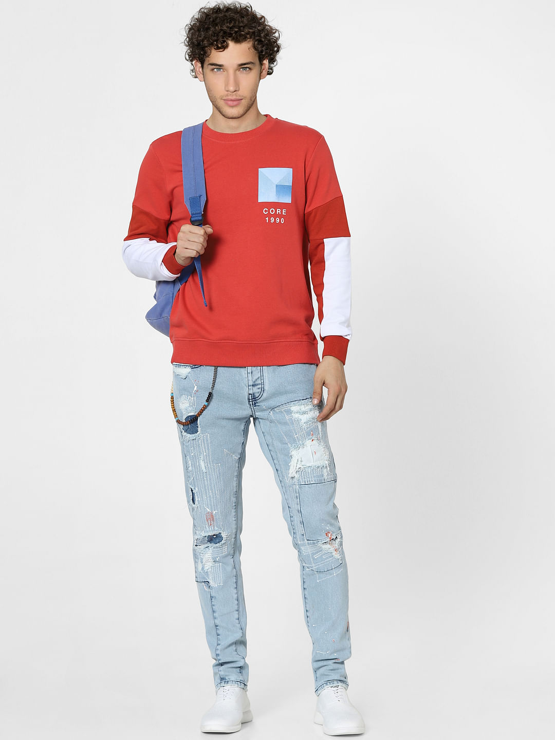 Red Colourblocked Sweatshirt