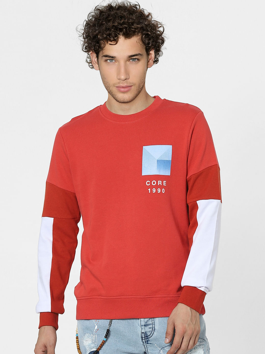 Red Colourblocked Sweatshirt