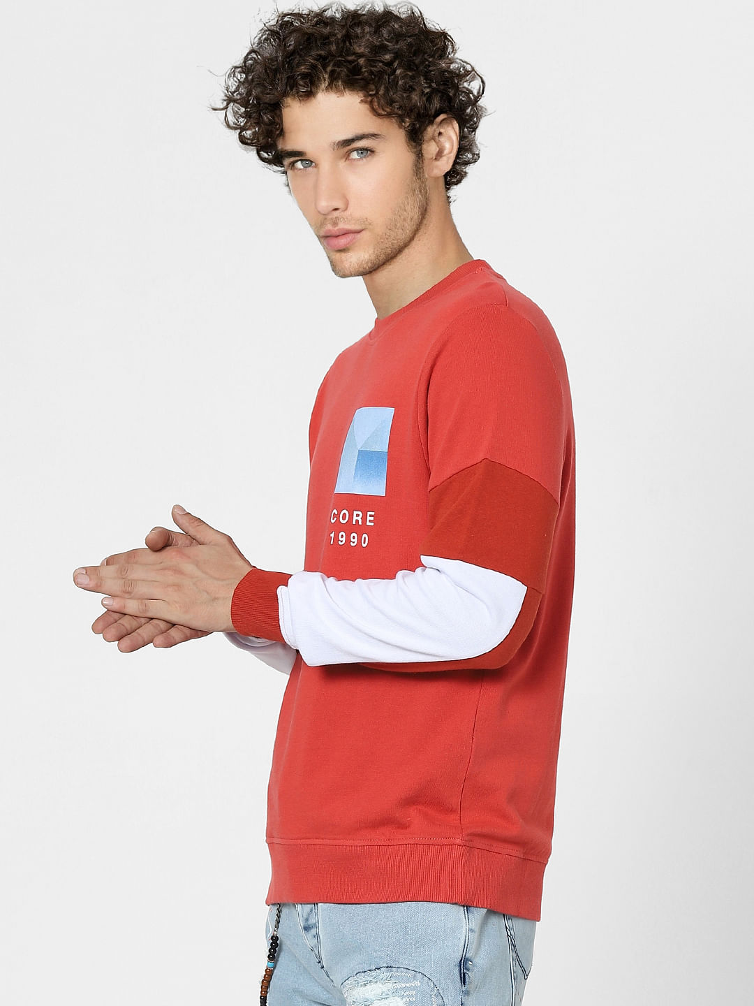 Red Colourblocked Sweatshirt