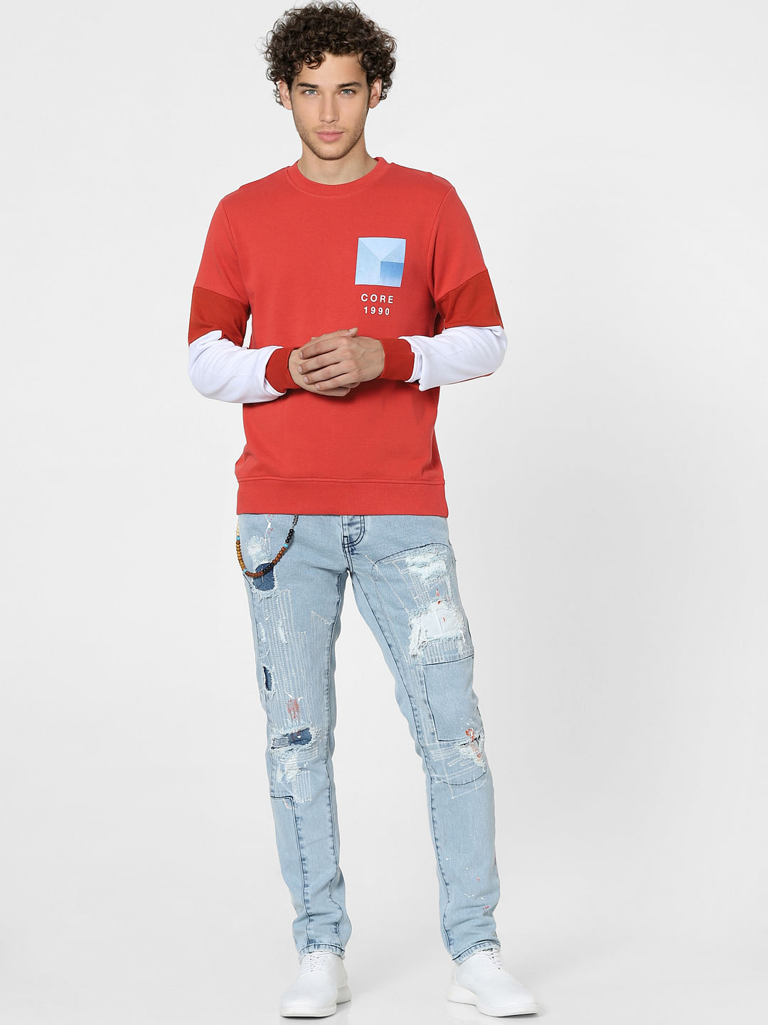 Red Colourblocked Sweatshirt