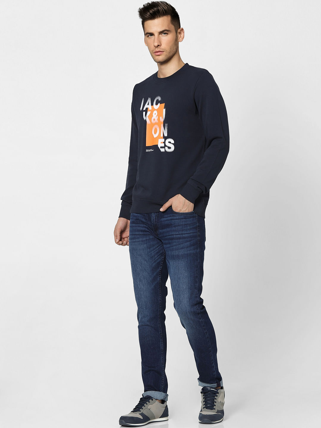 Navy Blue Graphic Print Sweatshirt