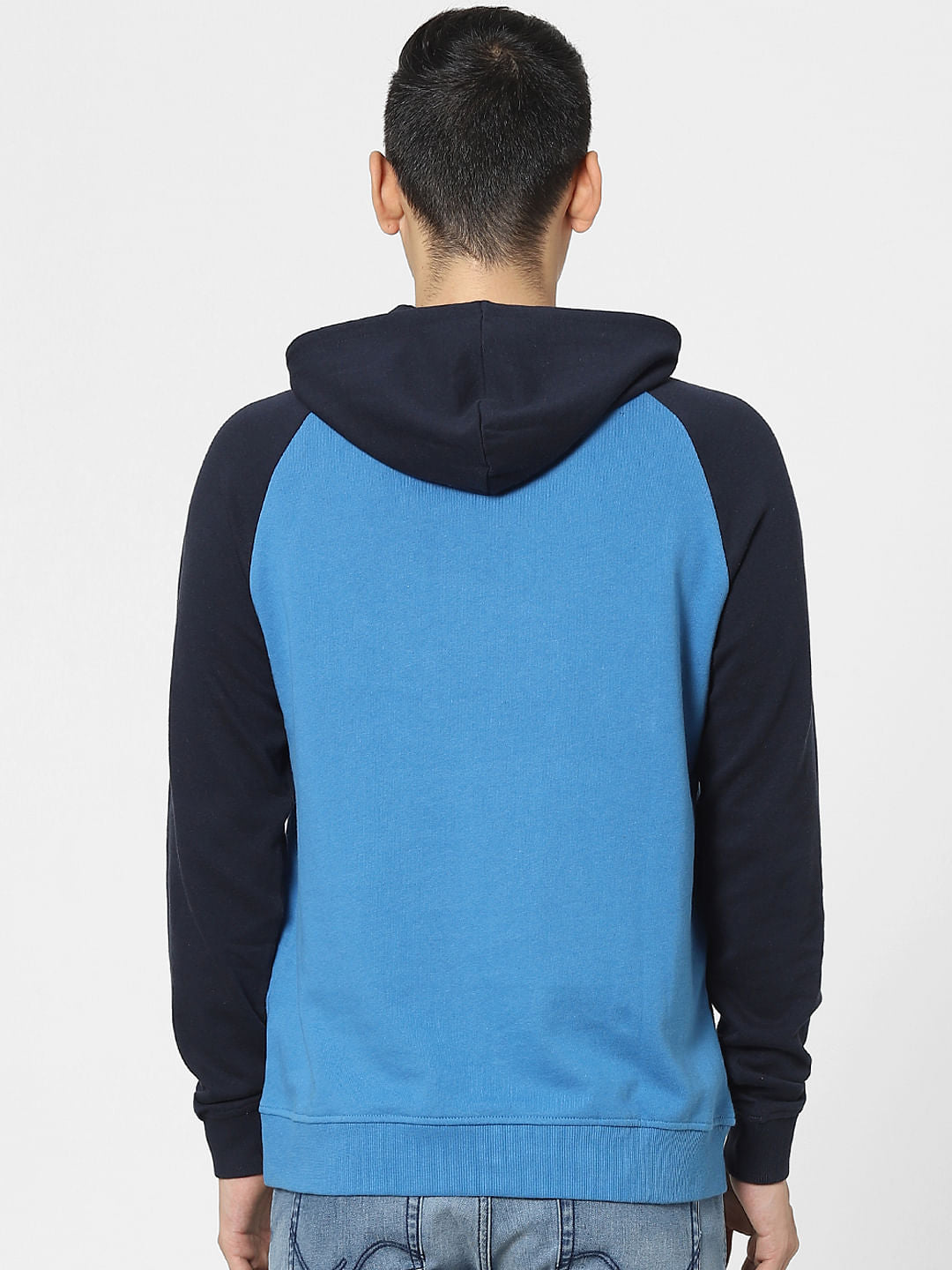 Blue Colourblocked Hooded Sweatshirt