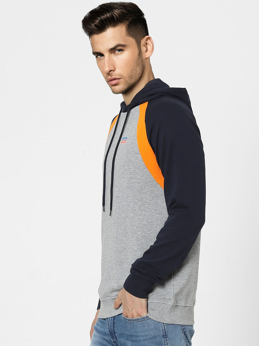 Grey Colourblocked Hooded Sweatshirt